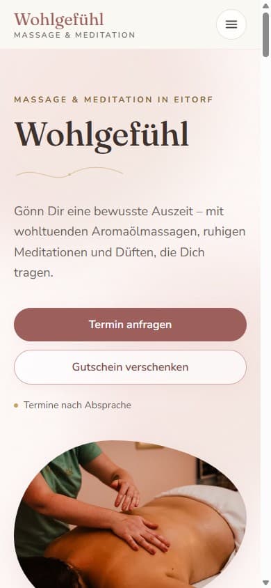 Mobilansicht der Website von Wohlgefühl — Massage & Meditation, Eitorf