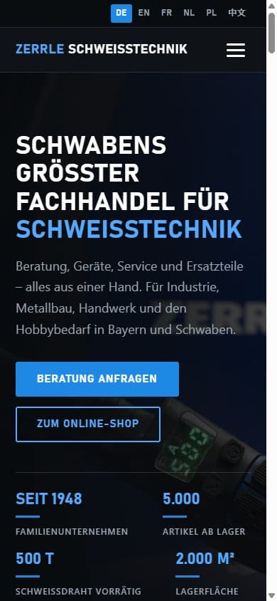 Mobilansicht der Website von Helmut Zerrle Schweißtechnik-Großhandel GmbH